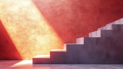 Aufkleber - Walls and platforms featuring richly textured gradients Interior backdrop illuminated by sunlight 3D rendering