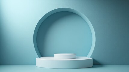 Wall Mural - Geometric shape podium on a blue background for product display 3D rendering Minimalist design