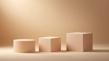 Aufkleber - 3D brown creamy cube and box podium in a minimal studio background Abstract geometric shape illustration rendered in natural color tones