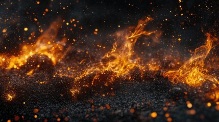 Poster - 3D rendering of fire flames on a black background for premium product presentation or business finance