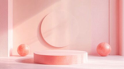 Aufkleber - Minimalistic abstract background featuring a podium concept for product display on a white backdrop 3D rendering illustration