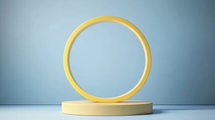 Poster - Yellow circular podium with a circular base set against a backdrop Ideal for product showcasing or presentation 3D rendering