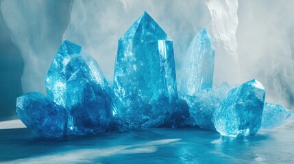 Poster - Blue Crystal Mockup for Exhibitions Product Presentations 3D Rendering 3D Illustration