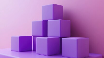Poster - Podium made of purple metal cubes for showcasing products set against a pastel colored background 3D rendering