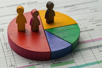 Aufkleber - Wooden Figures on Pie Chart Representing Business Data