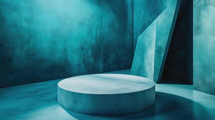 Poster - Abstract blue geometric background featuring a podium in a contemporary style 3D rendering