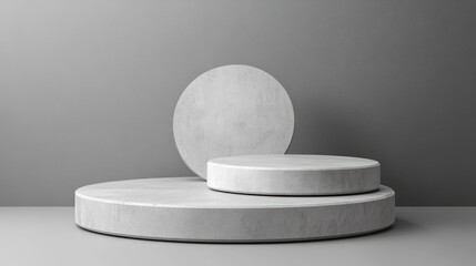 Fototapete - Minimalist concrete podiums for product presentation on a gray background