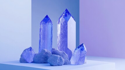 Poster - Blue Crystal Mockup for Exhibitions Product Presentations 3D Rendering 3D Illustration