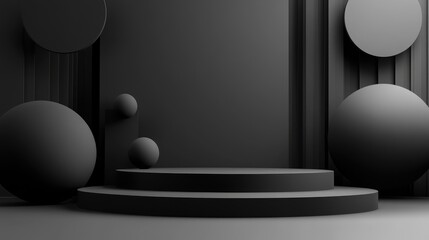 Poster - 3D black geometric podium display
