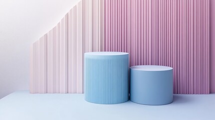 Aufkleber - Abstract geometric empty space for minimal product display on luxury cylinder podiums Pastel color background in studio setting 3D rendering
