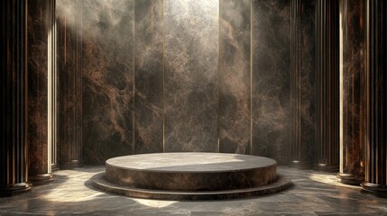 Poster - Stunning and sophisticated backdrop featuring a pedestal and display case 3D illustration 3D rendering