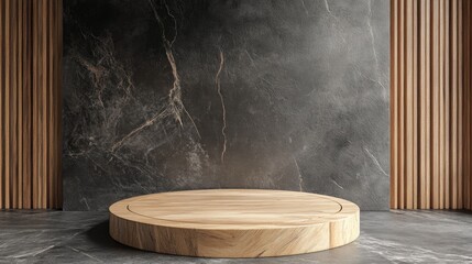 Leinwandbilder - Wood display pedestal luxury wooden product stand empty circular wood podium conceptual stage showcase 3D rendering
