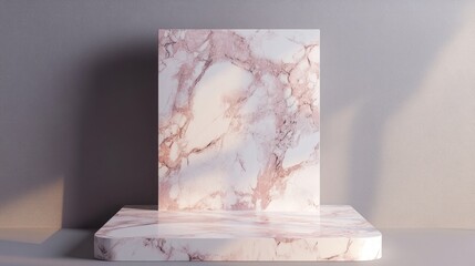 Aufkleber - Light pastel gradient background featuring a marble square display platform A minimalist studio setting with a podium against a gray backdrop 3D rendering