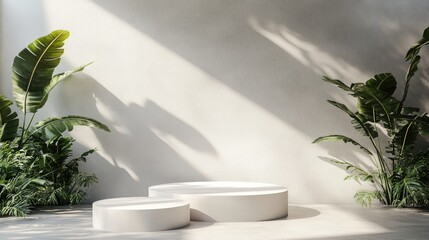 Aufkleber - Subtle botanical backdrop with wall shadows ideal for framing covers cards and postcards Display podium and stand against a soft architectural background for premium products 3D rendering