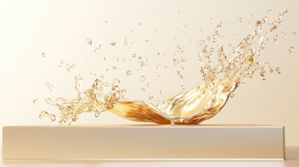 Poster - Product display stand with gold water splashes in the background 3D rendering