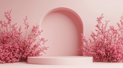 Poster - 3D rendering of a minimal background featuring an empty space with a podium for showcasing products