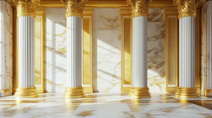 Aufkleber - Elegant Golden and White Marble Columns in a Classic and Modern Style 3D Illustration