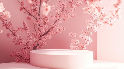 Poster - 3D rendering of a product stand featuring cherry blossoms in isolation