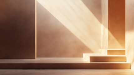 Aufkleber - Walls and platforms featuring richly textured gradients Interior backdrop illuminated by sunlight 3D rendering