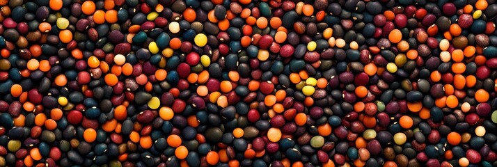 Aufkleber - An intricate arrangement features a multitude of colorful beans, lentils, and seeds scattered on a flat surface, highlighting their natural hues. Generative AI