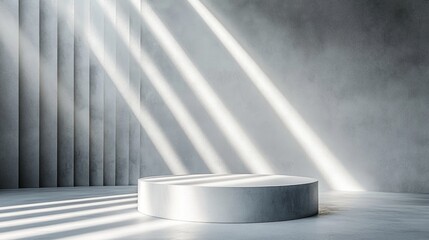 Poster - Minimalist studio background featuring a 3D gray and white cylindrical podium Abstract depiction of a geometric shape object