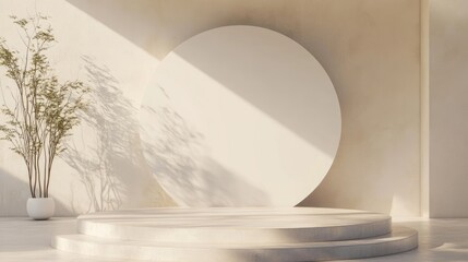 Poster - Abstract white geometric shape background with a minimalist podium mock up scene 3D rendering
