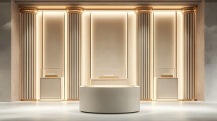 Poster - Stunning and sophisticated backdrop featuring a pedestal and display case 3D illustration 3D rendering