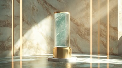 Poster - Elegant background featuring a pedestal and display case 3D illustration and rendering