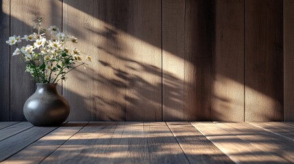 Poster - 3D rendering of interior scenes and wooden backdrops suitable for websites presentations or as image backgrounds