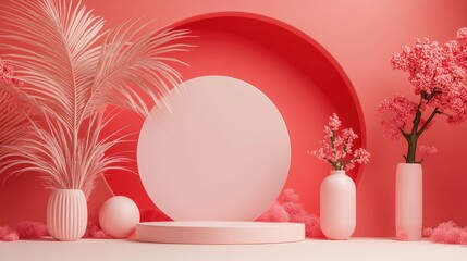 Fototapete - Abstract background featuring a geometric podium design for product showcase 3D rendering