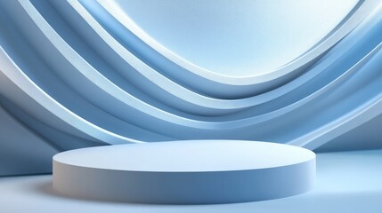 Aufkleber - Blue and white 3D rendering of a blank podium with an abstract modern background