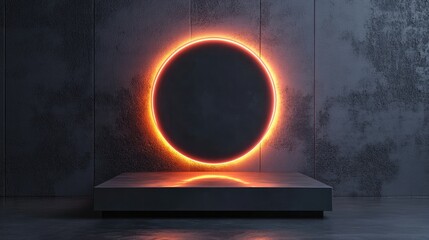 Poster - 3D rendered modern mockup podium featuring neon lighting a futuristic pedestal designed for product displays and advertising