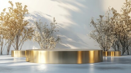 Poster - Gold pedestals and product display platforms background visuals 3D computer graphics 3D renderings