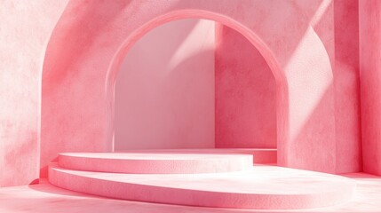 Fototapete - Abstract pastel color mock up scene featuring a pink geometric shape podium background 3D rendering