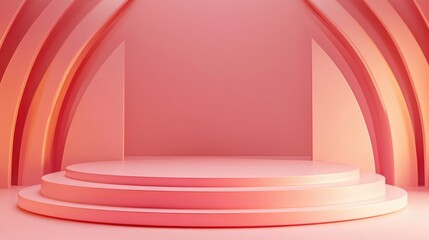 Aufkleber - Minimalist abstract pink backdrop featuring an empty podium and pastel hues designed for modern stage display or showcase 3D rendering