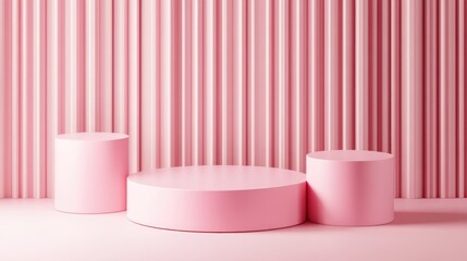 Aufkleber - 3D pink cylinder podium with a minimal studio background Abstract geometric shape object illustration for product display