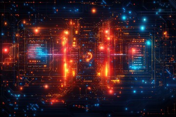 Leinwandbilder - Abstract Digital Circuit Board with Glowing Lines and Points