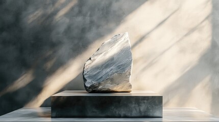 Fototapete - 3D rendering of an abstract pedestal display showcasing a mockup for product decoration and serving as a decorative wallpaper