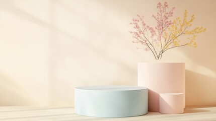 Aufkleber - Abstract geometric shapes in soft pastel colors minimal design for product display podium 3D render 3D illustration