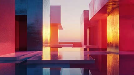 Aufkleber - Geometric plane composition three dimensional visualization of the environment