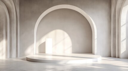 Aufkleber - Arched interior backdrop with a white mockup podium in 3D rendering