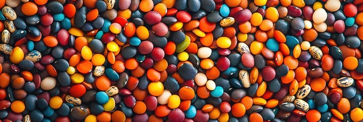 Aufkleber - A vibrant arrangement of various colorful beans, lentils, and seeds forming an abstract pattern, emphasizing their shapes and textures. Generative AI
