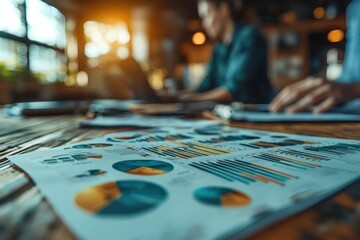 Poster - A Close-Up of a Pie Chart and Bar Graph on a Tabletop