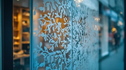 Wall Mural - Decorative glass window with intricate floral patterns.