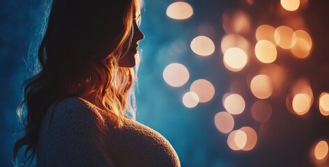 Wall Mural - Profile of a woman with soft lighting and bokeh background.