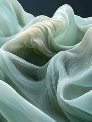 Wall Mural - An abstract close-up of soft, flowing mint-green fabric, showcasing delicate, wavy patterns and ethereal light that creates a serene, calming atmosphere.