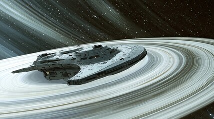 Wall Mural - spaceship flying through a star system's rings