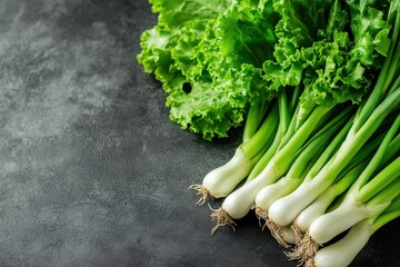 Sticker - Companion planting lettuce with spring onions Organic gardening idea Stock image