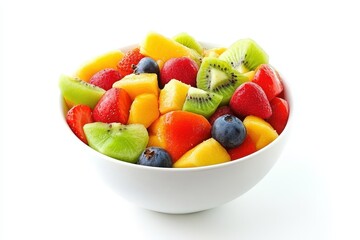 Wall Mural - Fresh fruit salad in a bowl on a white background