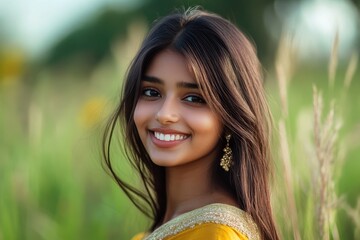 Wall Mural - An adorable Bengali girl with a cheerful expression